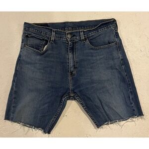 Levi's‎ 505 Jean Shorts Mens 33 Blue Medium Wash Distressed Cut Off Denim